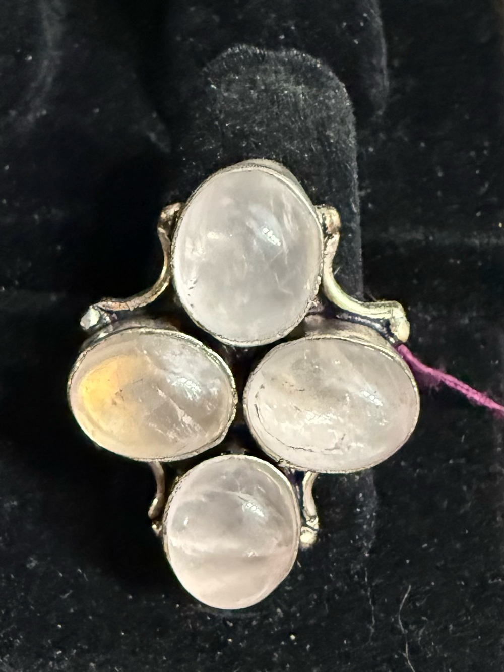 Sterling Rose Quartz Cluster Ring - Pink